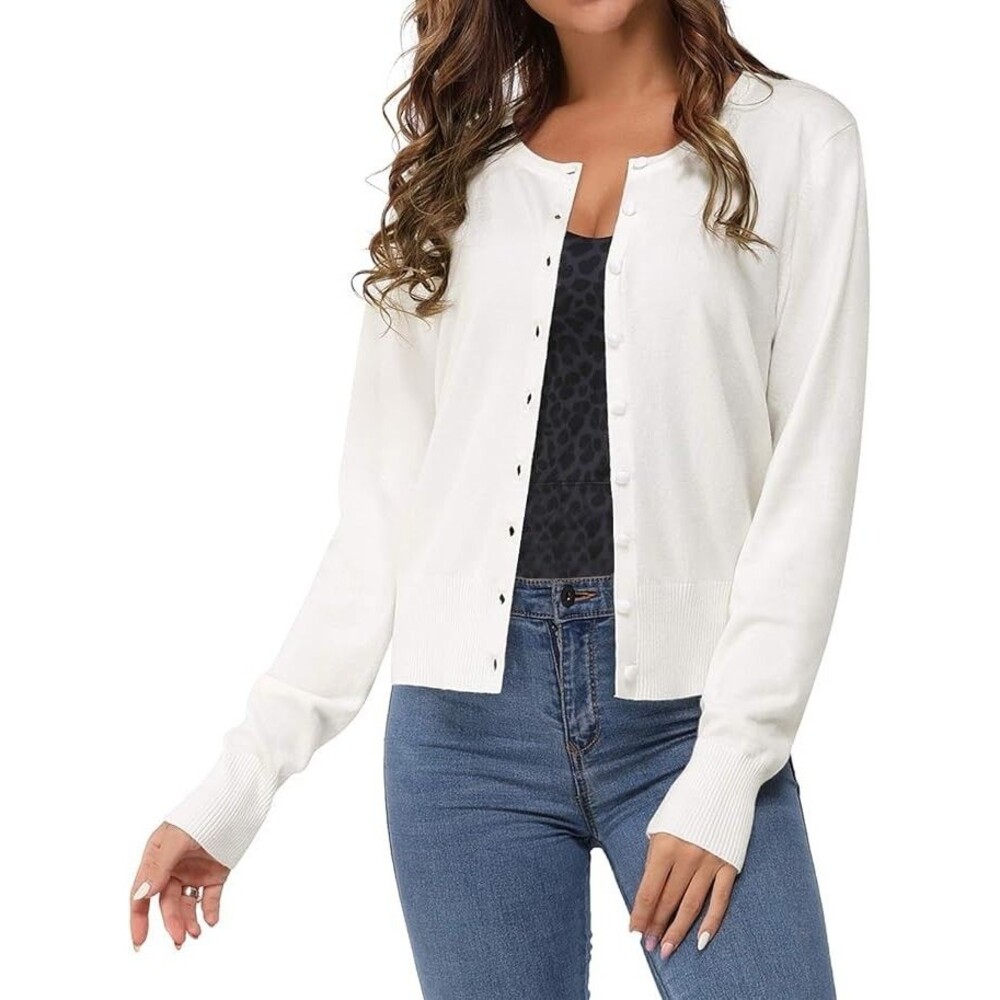 Newshows Women’s XL White Button Front Knit Cardigan Sweater Lightweight NWT